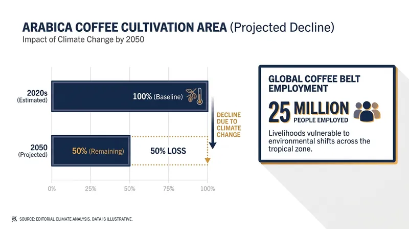 Climate change is rapidly shrinking the arable land required to grow Arabica beans, threatening a massive global supply chain.