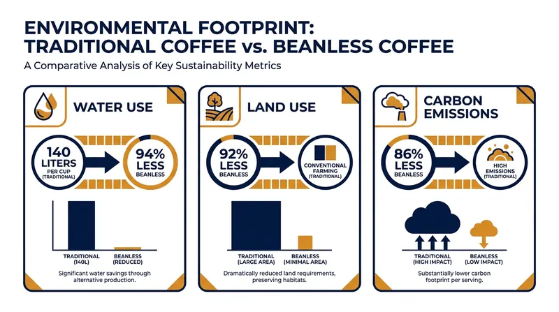 Beanless coffee alternatives claim massive reductions in resource consumption compared to traditional farming.