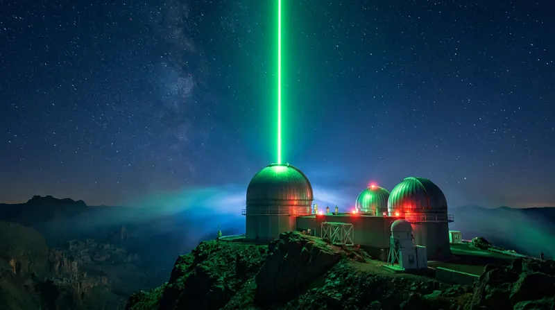 Ground stations fire an uplink laser beacon to help the spacecraft lock onto its Earth-based target.