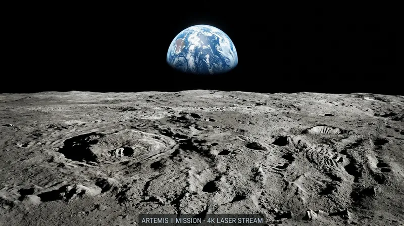 The Artemis II mission utilized laser communications to stream high-definition footage of the Moon and Earth.