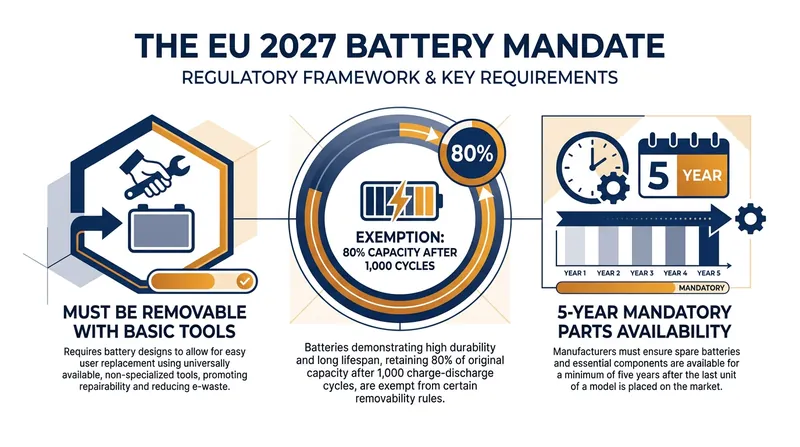 The core requirements of the European Union's upcoming battery mandate.