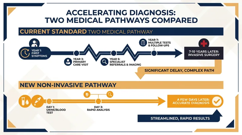 Non-invasive biomarkers could compress the diagnostic timeline from a decade to a matter of days.