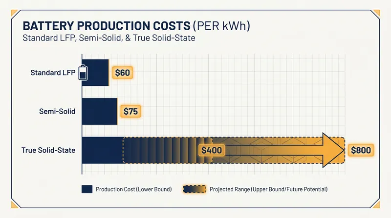 The massive cost premium of true solid-state manufacturing remains the primary hurdle to mass adoption.