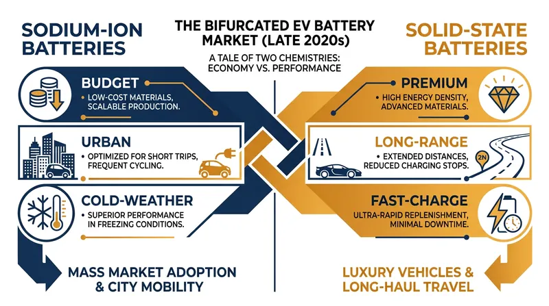 The EV market is splitting into two distinct technological paths based on cost and performance needs.