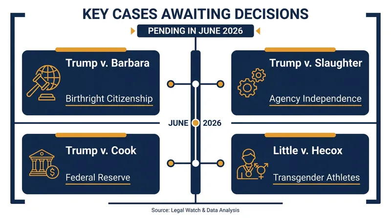 The court's remaining docket includes challenges to executive power, immigration law, and civil rights.