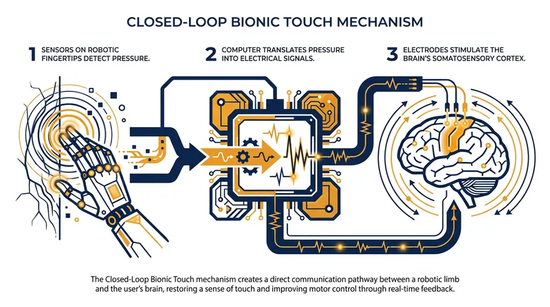 How physical pressure on a robotic limb is translated into an electrical signal the brain can understand.