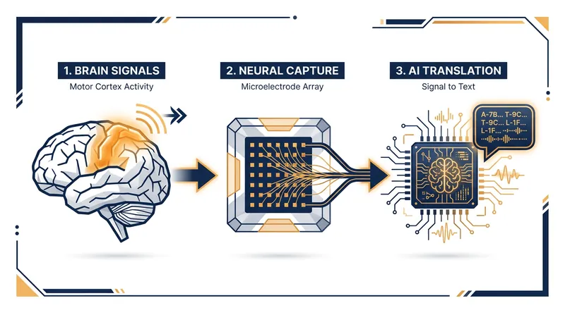 How a speech neuroprosthesis translates neural intent into digital text.
