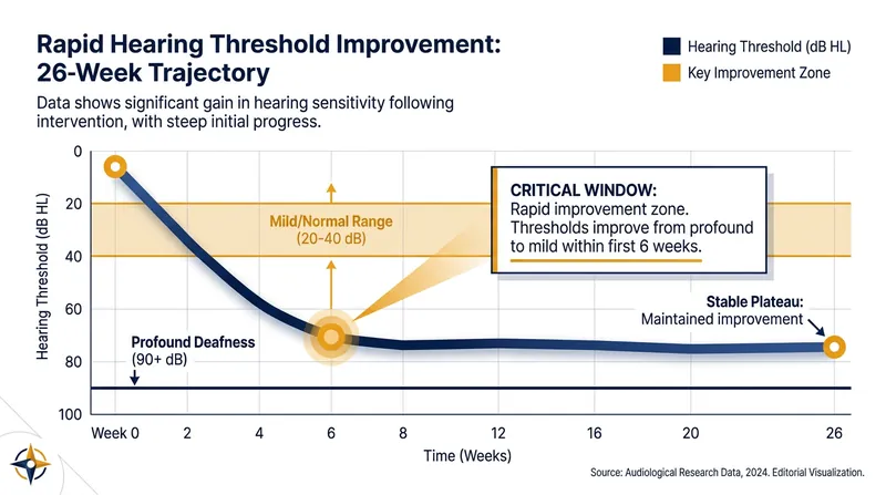 Clinical trial data shows that patients experience rapid hearing improvements within the first six weeks of treatment.