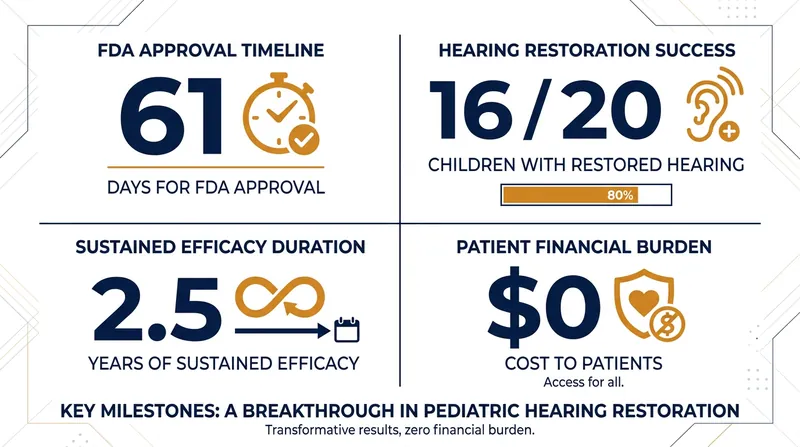 Key figures from the OTOF gene therapy clinical trials and FDA approval process.