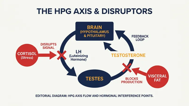 How the brain and testes communicate to produce testosterone, and where lifestyle factors interrupt the signal.