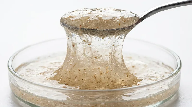 When hydrated, psyllium husk forms a powerful hydrocolloid gel that mimics the viscoelastic properties of gluten.