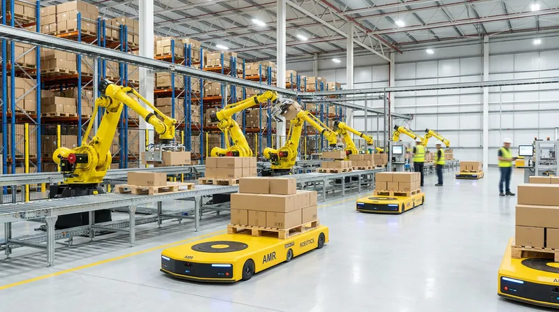 Virtual models are used to train warehouse robots and optimize floor layouts before physical deployment.