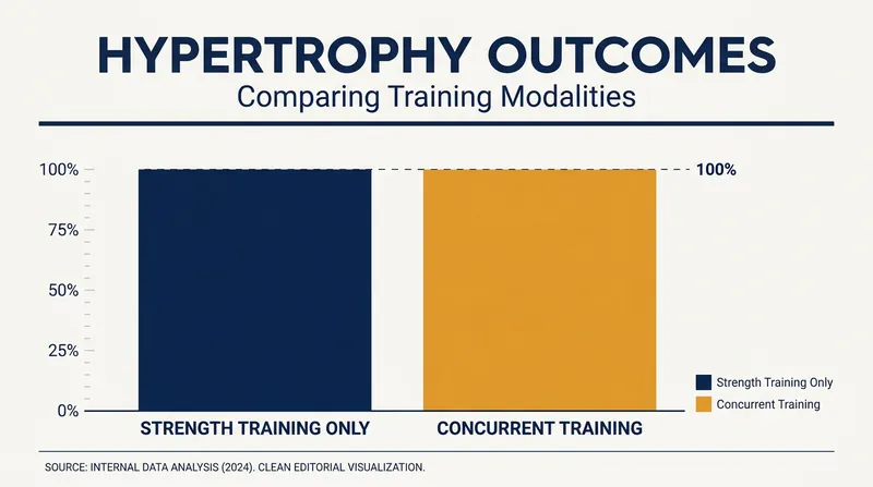 Recent meta-analyses show a standardized mean difference of -0.01 in muscle growth between concurrent training and lifting alone.