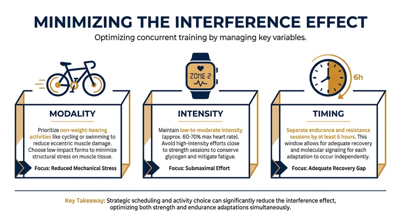 Athletes can bypass the interference effect by choosing low-impact cardio, keeping intensity moderate, and separating sessions.
