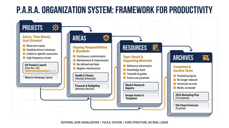 Organizing by actionability ensures information is surfaced exactly when it is needed.