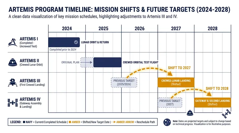 The revised Artemis timeline pushes the first crewed lunar landing to 2028.