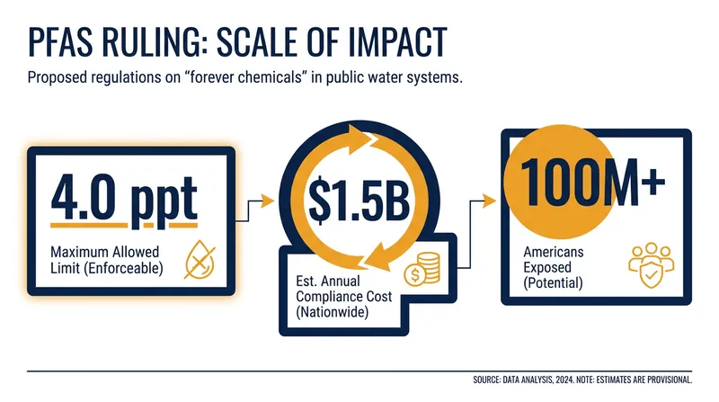 The EPA's rule sets strict limits on forever chemicals, carrying significant public health benefits and infrastructure costs.