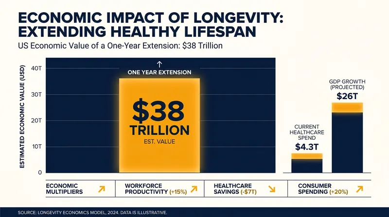 Economists estimate that extending average healthspan by just one year could unlock trillions in economic value.