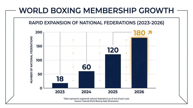 World Boxing has seen exponential growth since its founding, reaching 180 member federations by 2026.