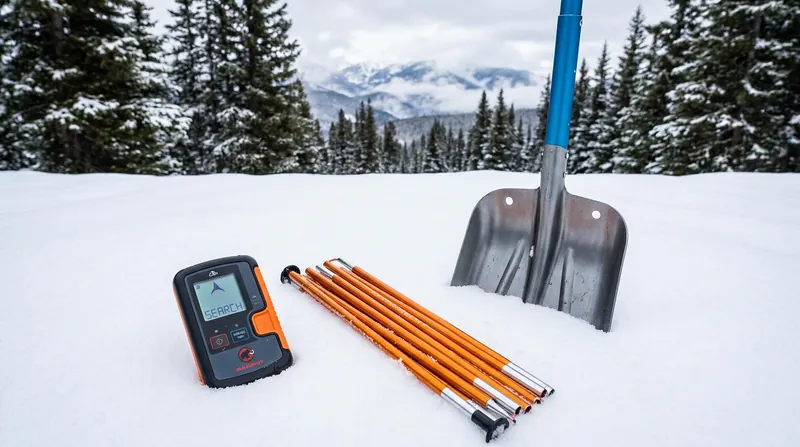 A beacon, shovel, and probe are mandatory life-saving tools for anyone traveling in avalanche terrain.