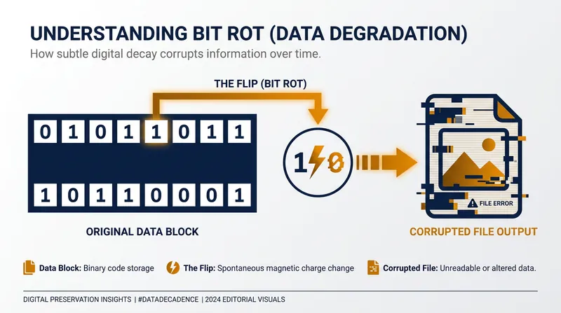 Bit rot occurs when physical storage media degrades, causing silent data corruption.