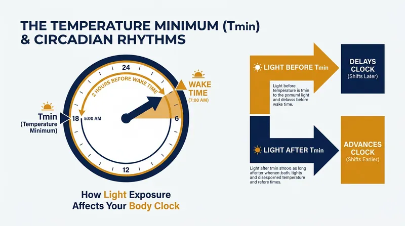 The Temperature Minimum (Tmin) acts as the pivot point for the body's phase response curve to light.
