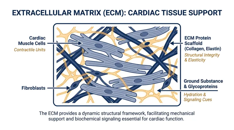 The biomaterial is derived from the natural protein scaffolding that supports healthy cardiac cells.