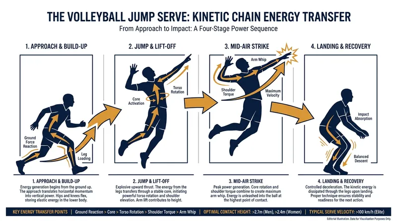Energy transfer in the kinetic chain of a jump serve.
