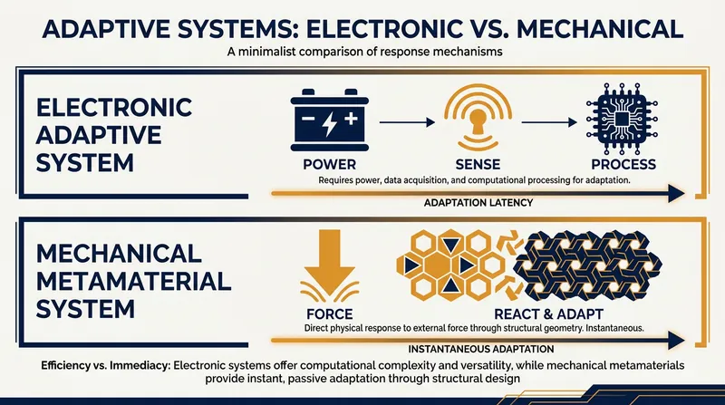 Because the response is purely physical, the metamaterial requires no sensors or power sources to adapt to its environment.