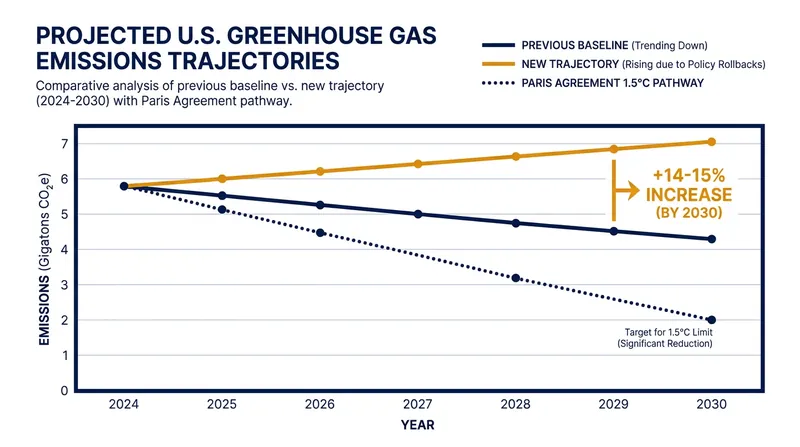 Projected impact of recent U.S. policy rollbacks on domestic greenhouse gas emissions by 2030.