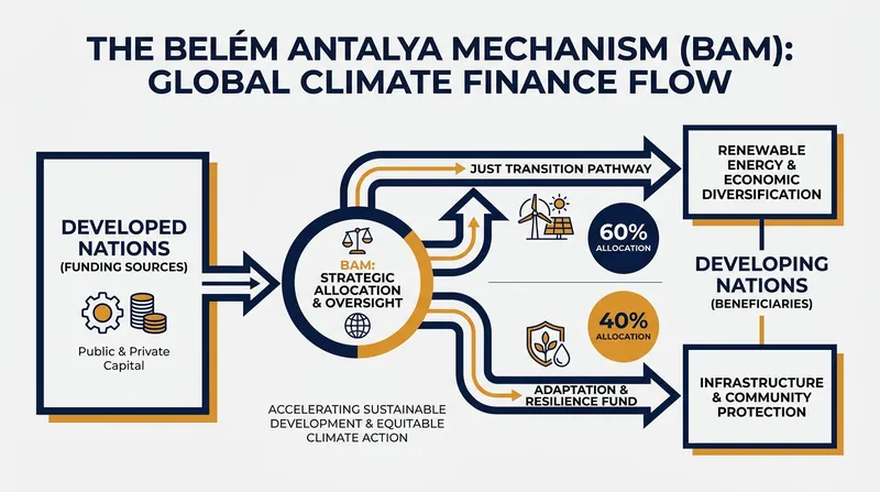 The Belém Antalya Mechanism aims to structure the financial transition away from fossil fuels for developing economies.