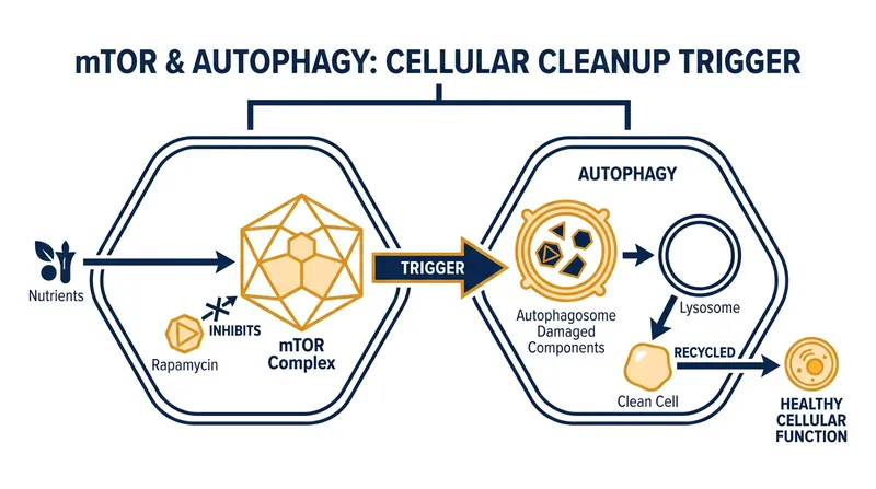 Inhibiting the mTOR pathway triggers autophagy, a cellular cleanup process.