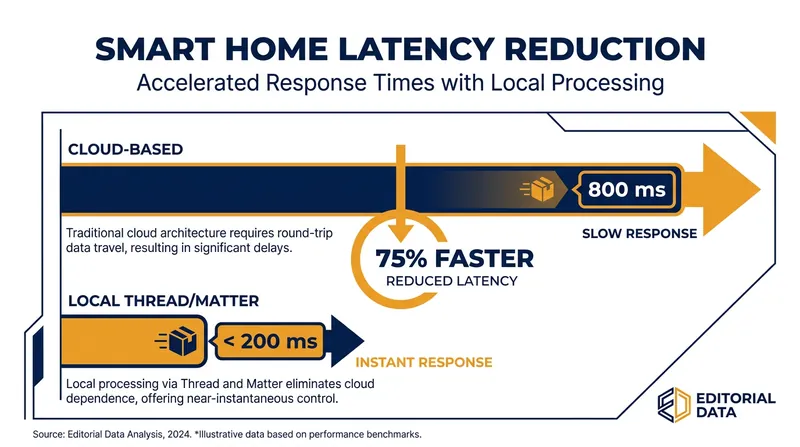 Local execution via Thread and Matter drastically reduces the time it takes for devices to respond to commands.