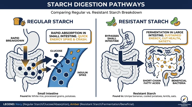 Unlike regular carbohydrates, resistant starch bypasses early digestion to feed the gut microbiome.
