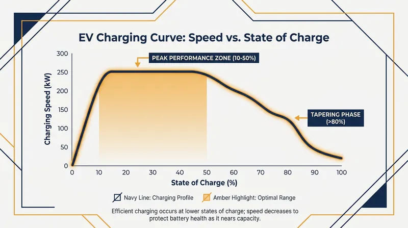 The EV charging curve illustrates why charging slows down dramatically after the battery reaches 80 percent capacity.