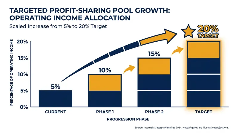 The company plans to gradually increase its profit-sharing distribution from 5 percent to 20 percent of operating income.