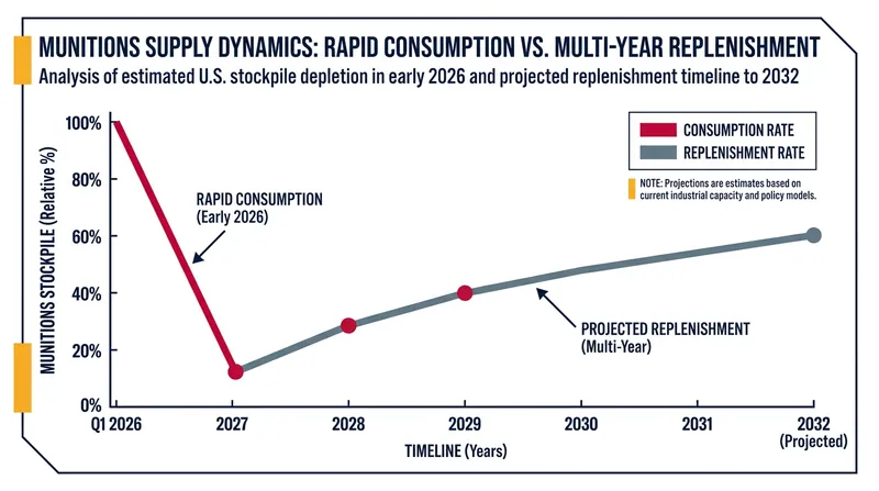 Defense analysts estimate it will take up to six years to replace the precision munitions expended in recent months.