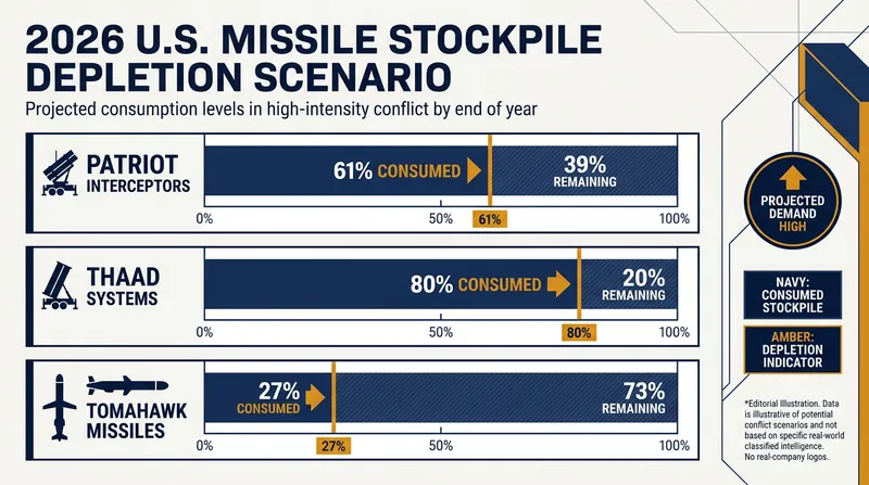 Estimated depletion of key U.S. missile inventories due to ongoing conflicts, according to CSIS.