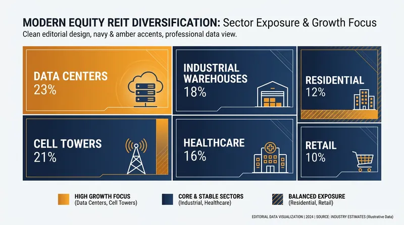 The modern REIT portfolio is heavily diversified across specialized sectors.