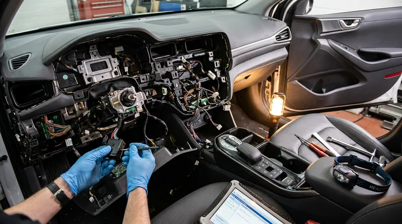 Trainees practice extracting electronic control units from vehicles to reconstruct location history and user data.