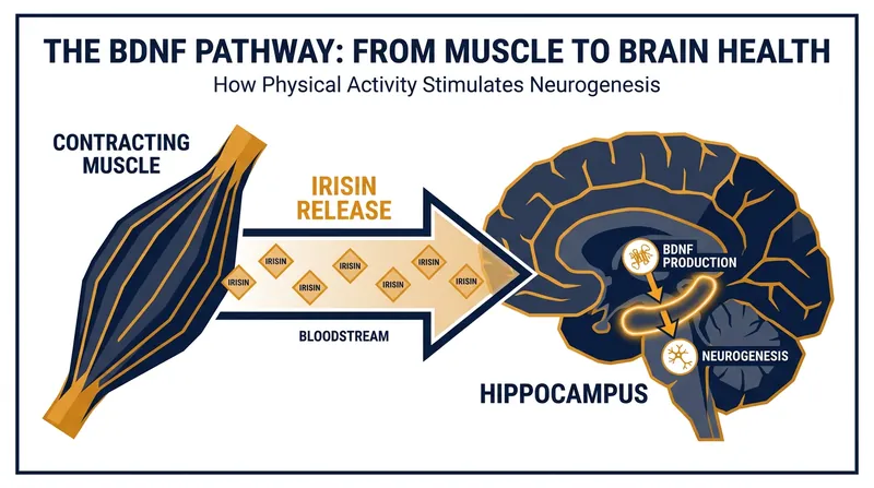 How muscle contraction communicates with the brain to stimulate neuron growth.