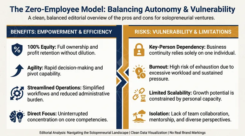 While highly efficient, the solopreneur model carries unique structural risks.