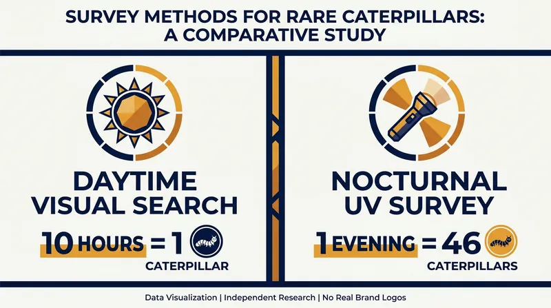 The dramatic efficiency gains of switching from daytime visual searches to nocturnal UV surveys.