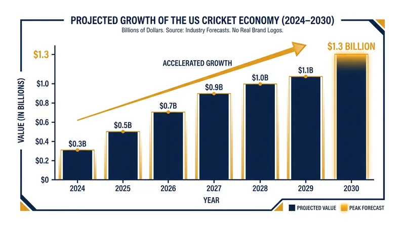 Analysts project the US cricket industry could exceed $1.3 billion in annual value by the end of the decade.