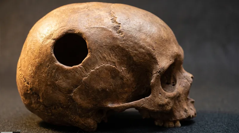 The smooth edges of the 3cm trepanation hole indicate the individual survived the surgery.