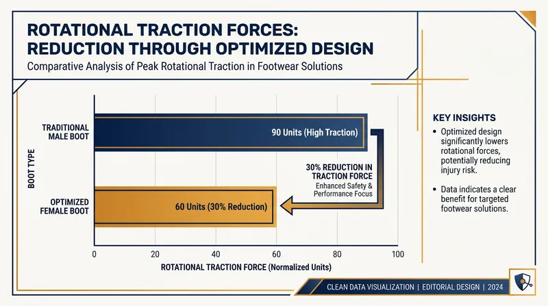 Laboratory tests show that female-specific stud configurations significantly reduce hazardous traction forces.