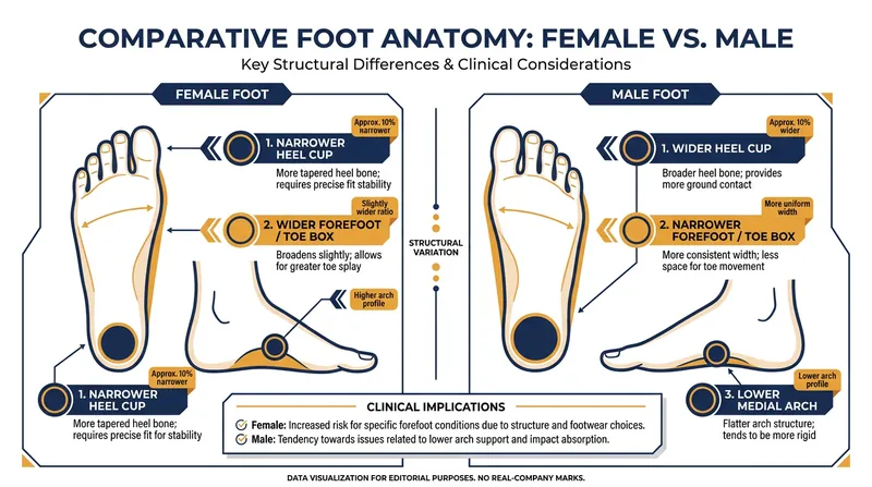 Female feet differ significantly from male feet, requiring a completely different structural 'last' for proper boot fit.