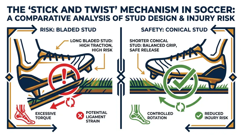 Long, bladed studs can trap a lighter player's foot in the turf, forcing the knee to absorb dangerous rotational torque.