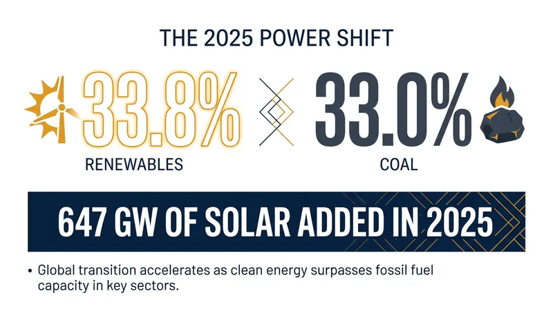 Data from Ember's Global Electricity Review 2026 highlights the historic crossover.