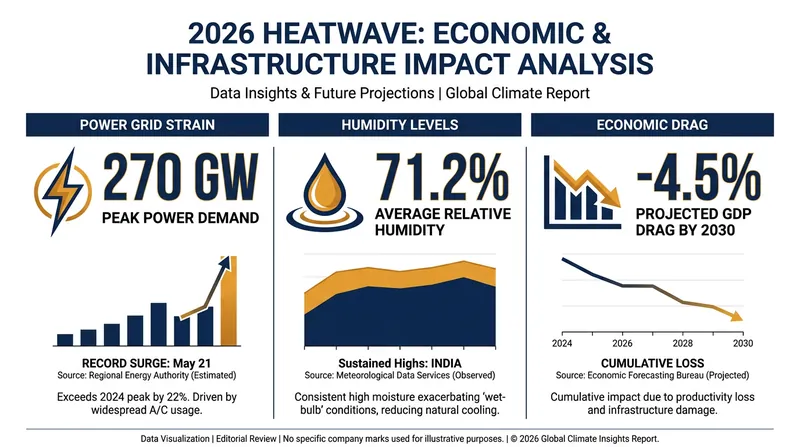 The compound effects of extreme heat and humidity on India's infrastructure and economy.